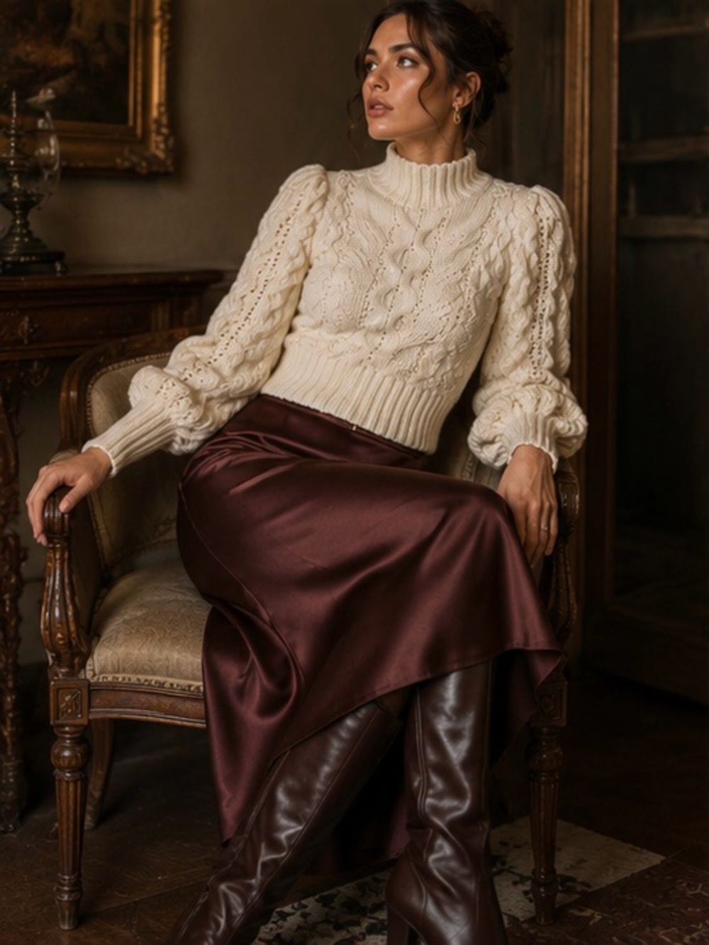 Banana Republic Ticino Cable Knit Puff Sleeve Sweater Cream S - Picture 14 of 16